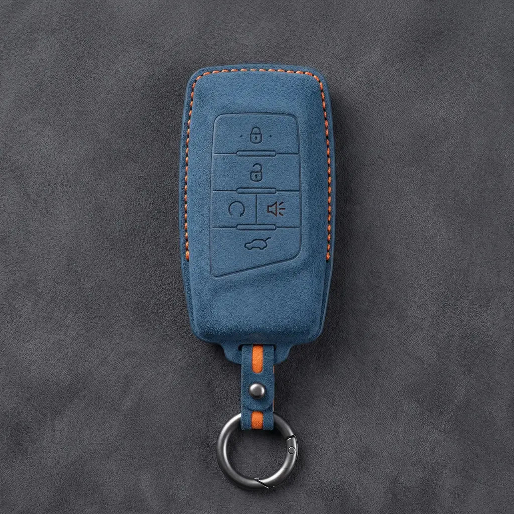 GAC Hand-Stitched Alcantara Key Fob Cover – 5-Button Smart Key - Cobalt Blue
