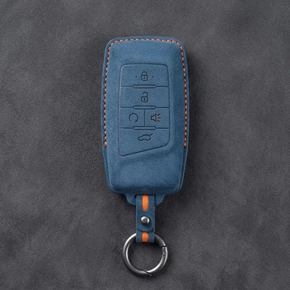 GAC Hand-Stitched Alcantara Key Fob Cover – 5-Button Smart Key - Cobalt Blue