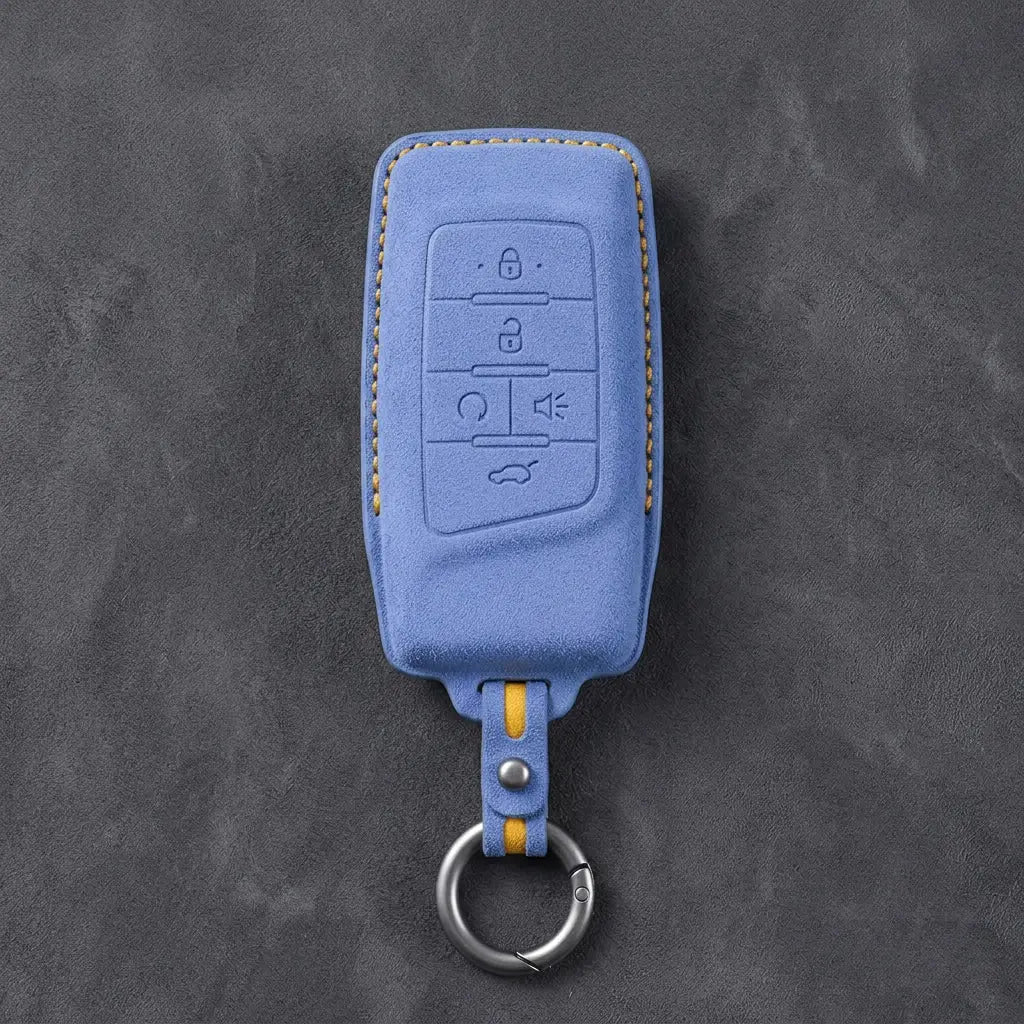 GAC Hand-Stitched Alcantara Key Fob Cover – 5-Button Smart Key - Cornflower Blue