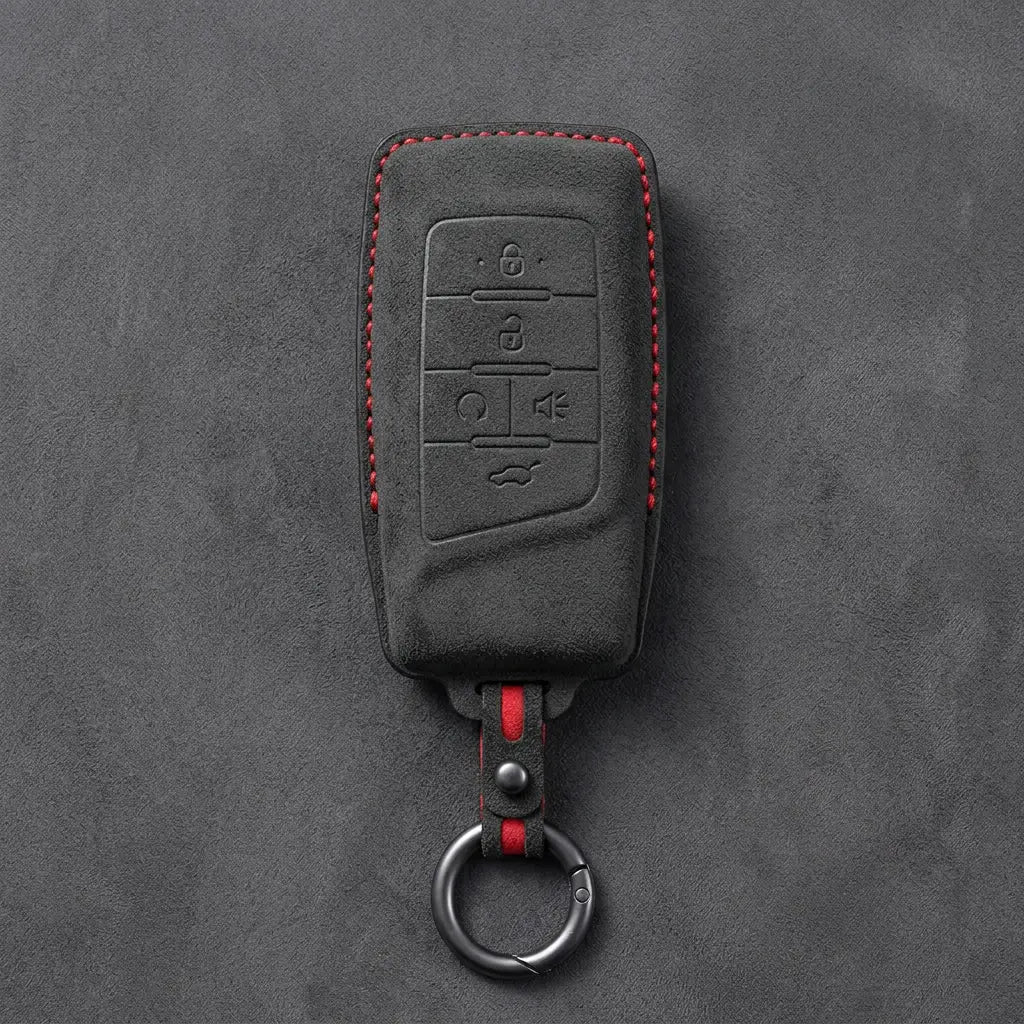 GAC Hand-Stitched Alcantara Key Fob Cover – 5-Button Smart Key - Dark Charcoal