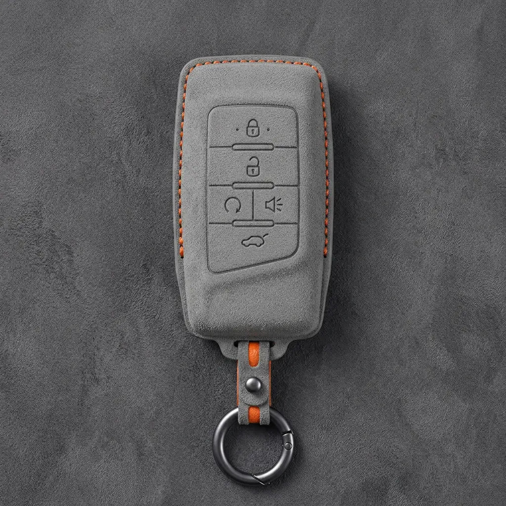 GAC Hand-Stitched Alcantara Key Fob Cover – 5-Button Smart Key - Dark Gray