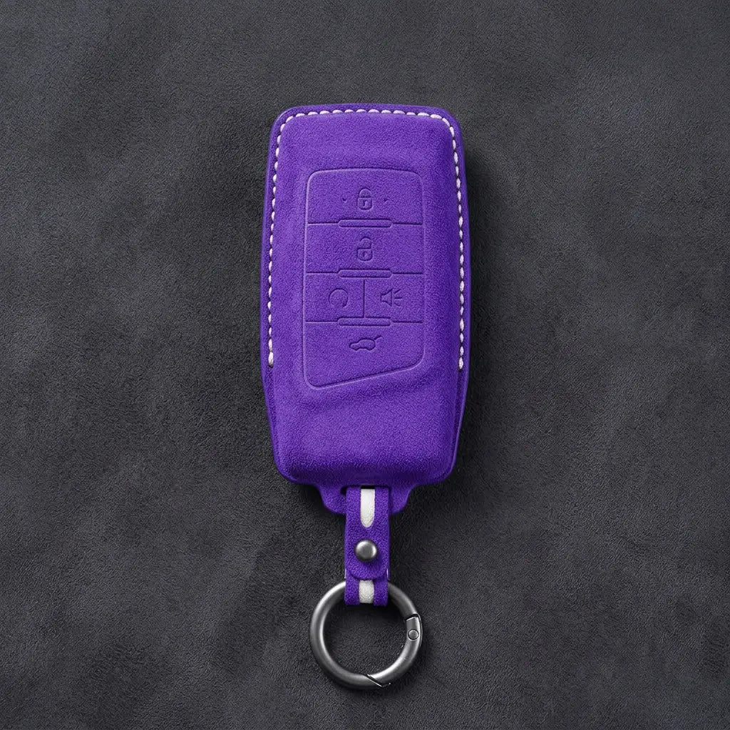 GAC Hand-Stitched Alcantara Key Fob Cover – 5-Button Smart Key - Dark Purple