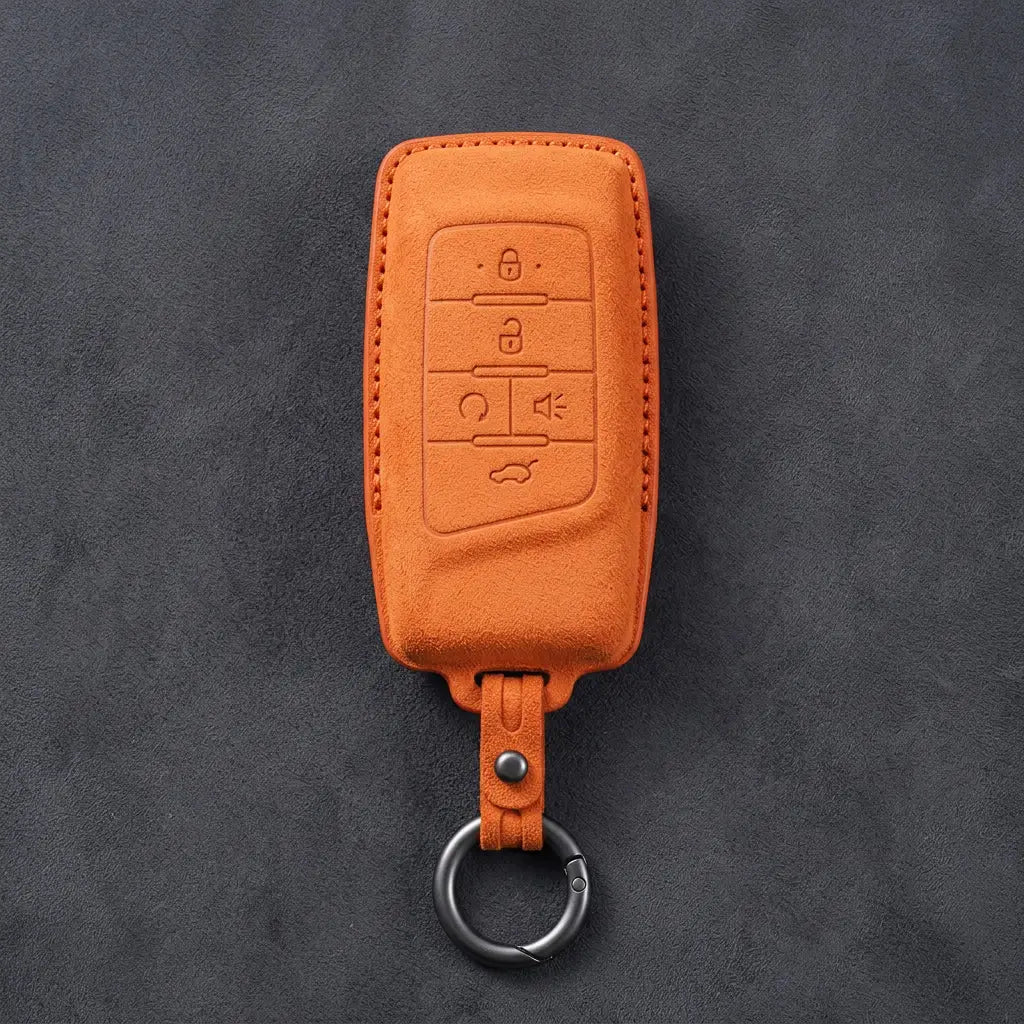 GAC Hand-Stitched Alcantara Key Fob Cover – 5-Button Smart Key - Orange