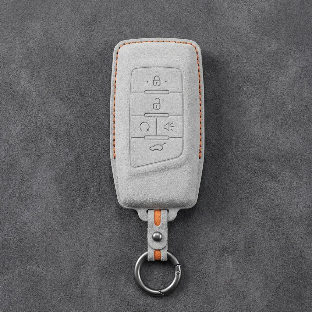 GAC Hand-Stitched Alcantara Key Fob Cover – 5-Button Smart Key - White