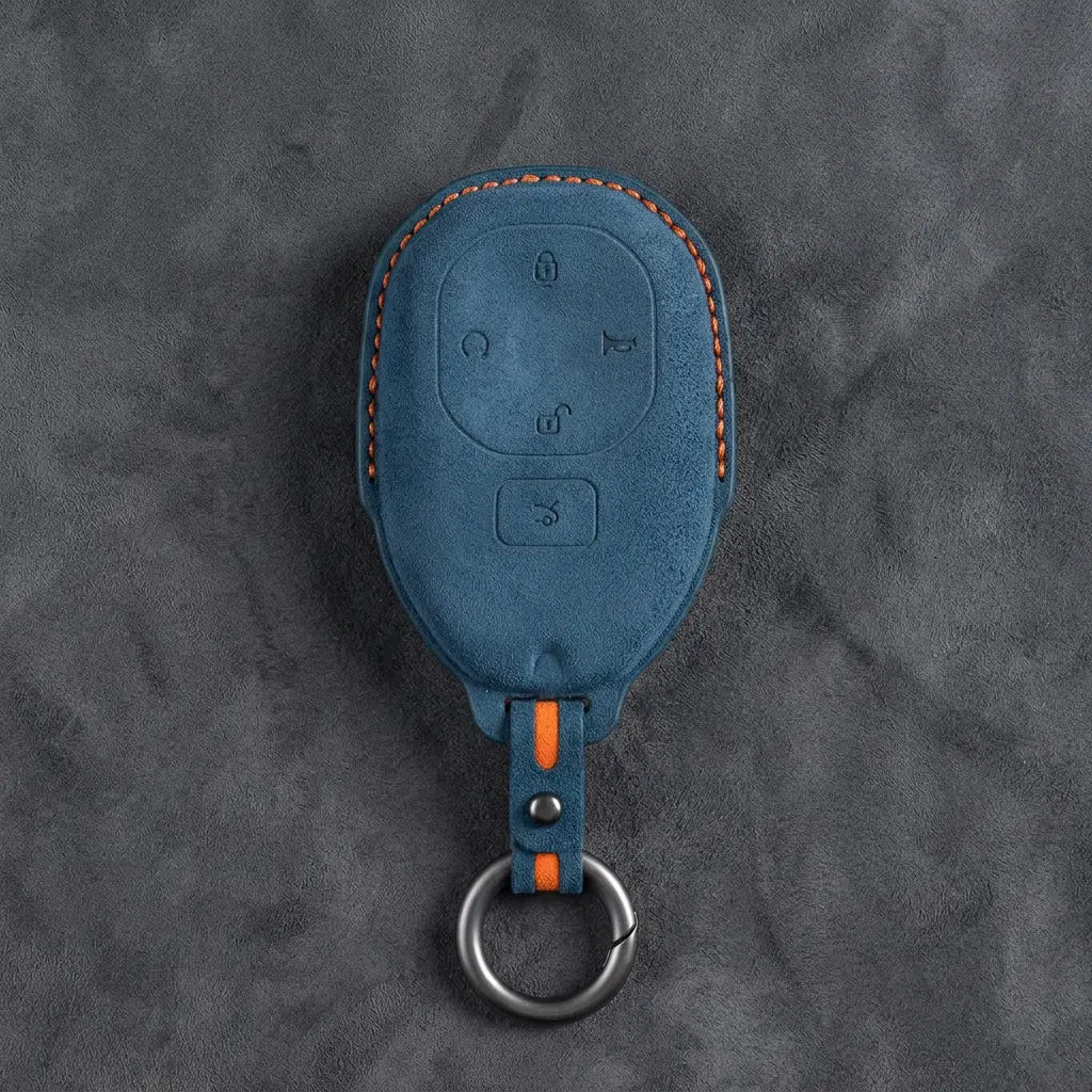 GAC Hand-Stitched Alcantara Key Fob Cover – Teardrop 5-Button Smart Key - Cobalt Blue