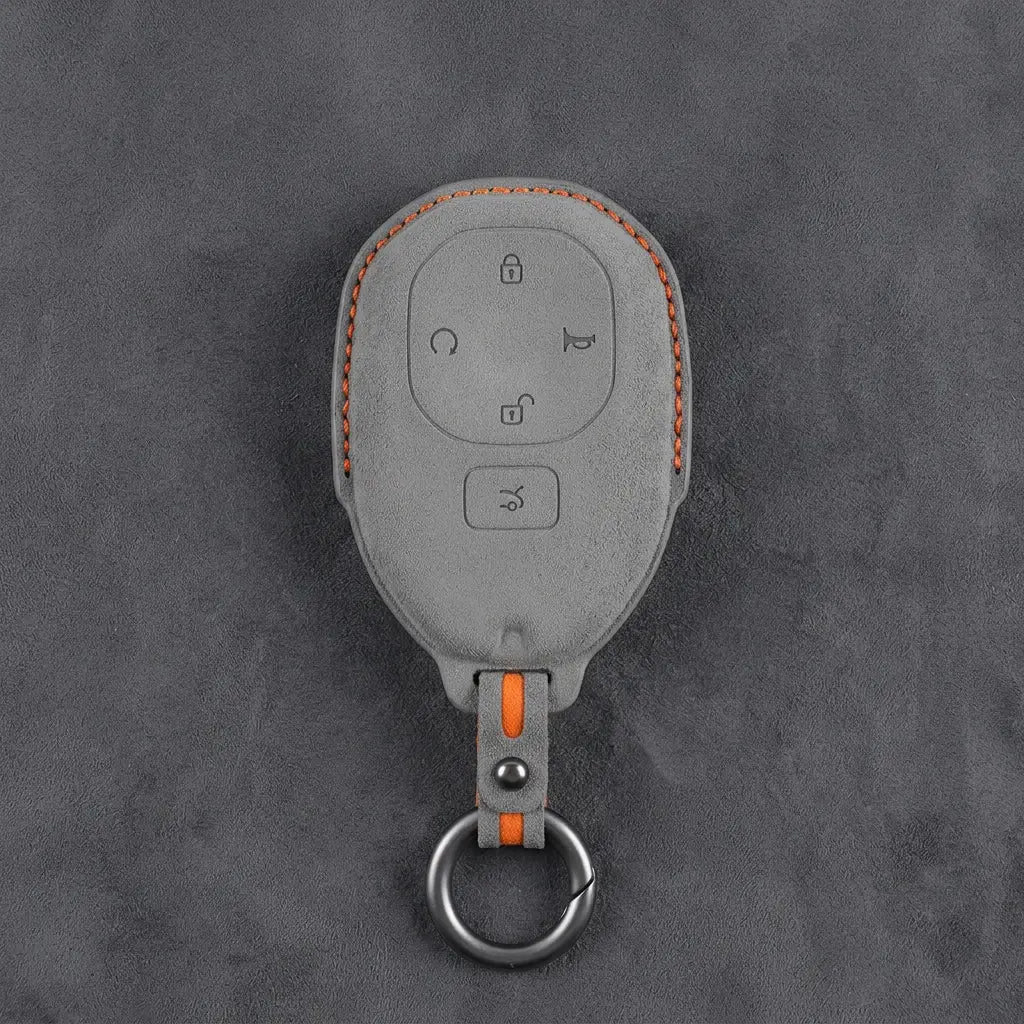 GAC Hand-Stitched Alcantara Key Fob Cover – Teardrop 5-Button Smart Key - Dark Gray