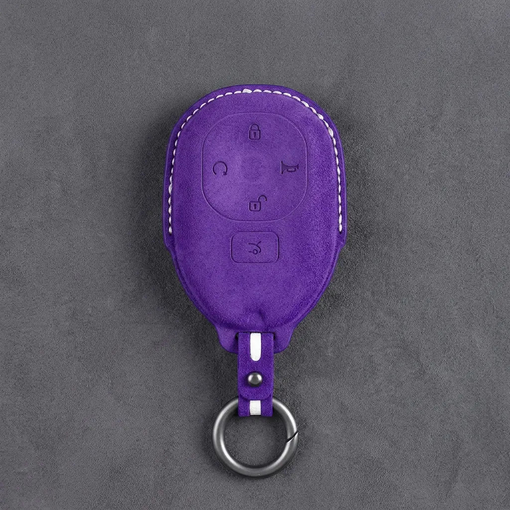 GAC Hand-Stitched Alcantara Key Fob Cover – Teardrop 5-Button Smart Key - Dark Purple
