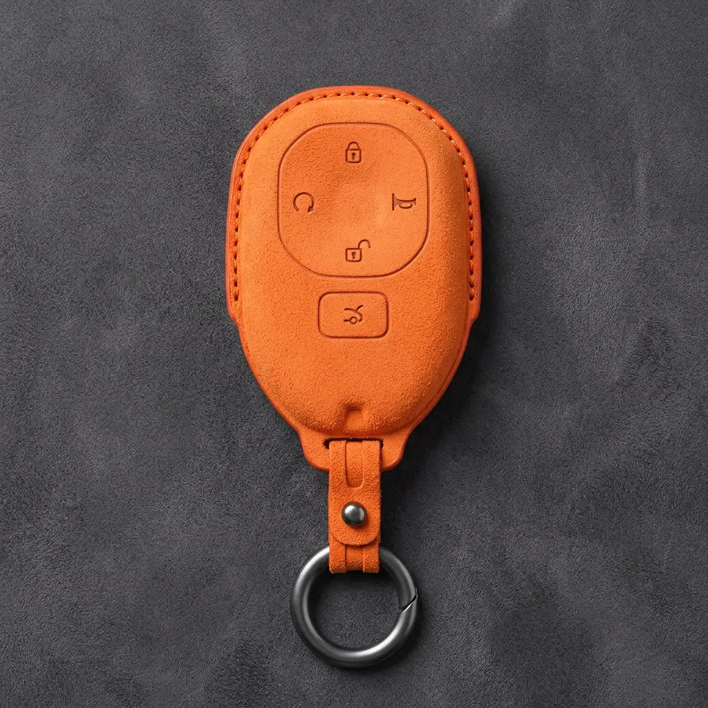 GAC Hand-Stitched Alcantara Key Fob Cover – Teardrop 5-Button Smart Key - Orange