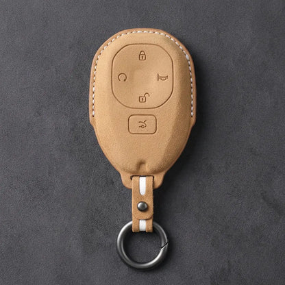 GAC Hand-Stitched Alcantara Key Fob Cover – Teardrop 5-Button Smart Key - Soft Brown