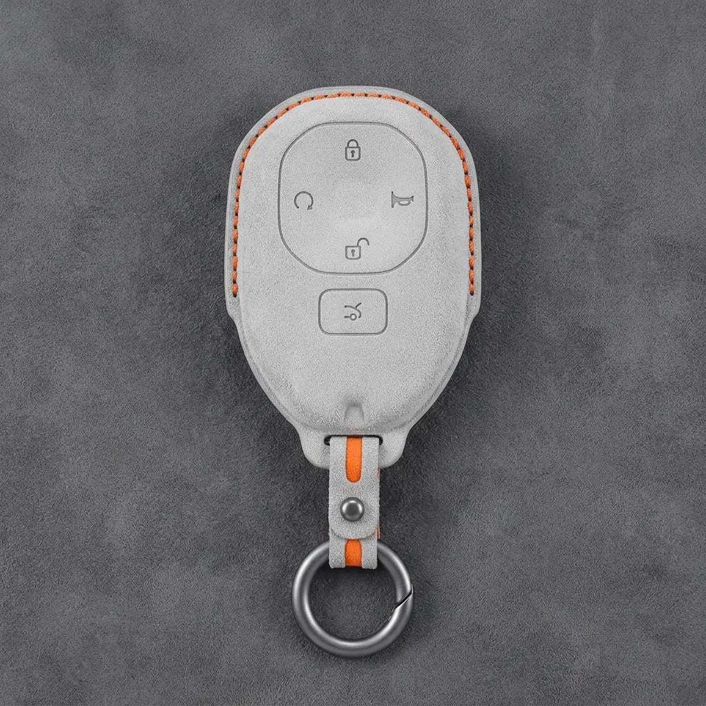 GAC Hand-Stitched Alcantara Key Fob Cover – Teardrop 5-Button Smart Key - White