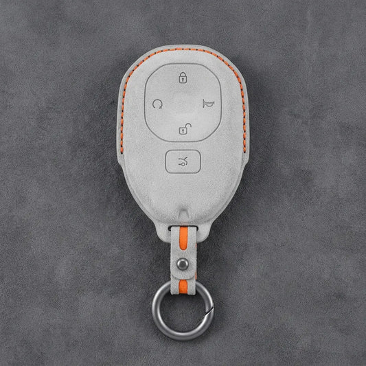 GAC Hand-Stitched Alcantara Key Fob Cover – Teardrop 5-Button Smart Key - White
