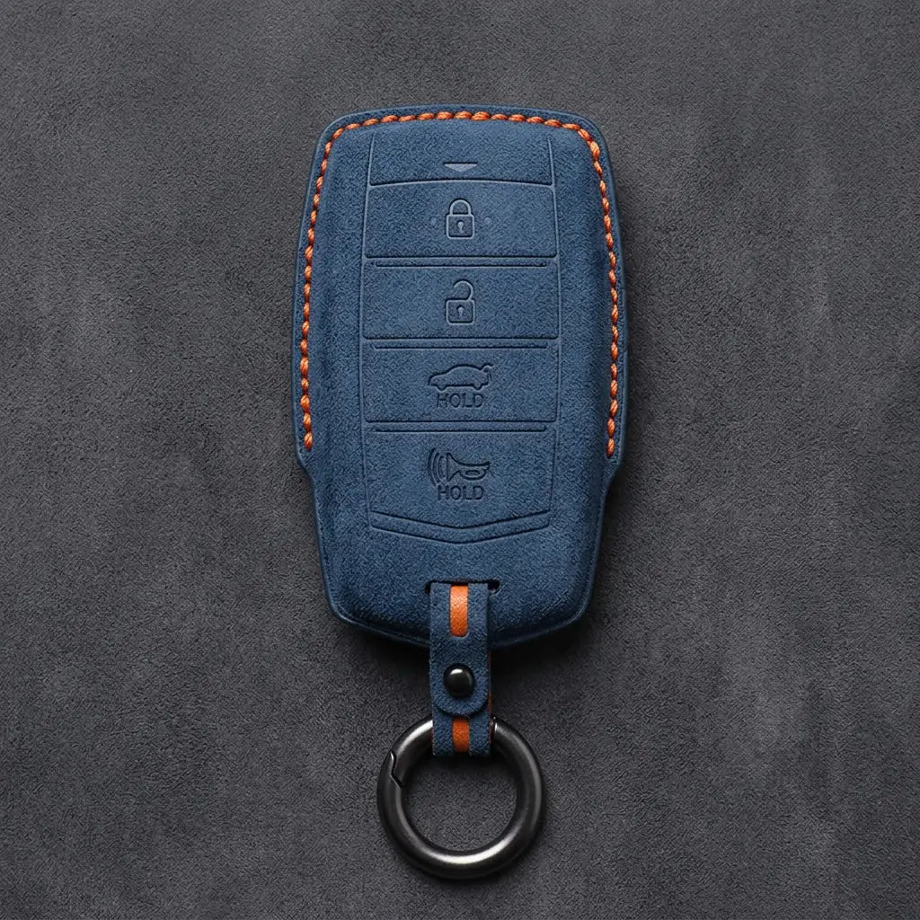 Genesis Hand-Stitched Alcantara Key Fob Cover – 4-Button Smart Key - Cobalt Blue