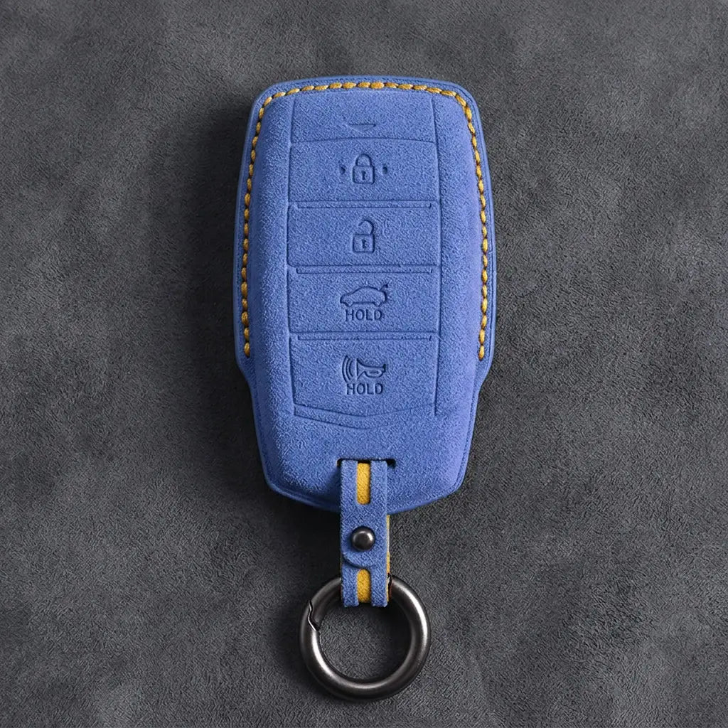 Genesis Hand-Stitched Alcantara Key Fob Cover – 4-Button Smart Key - Cornflower Blue