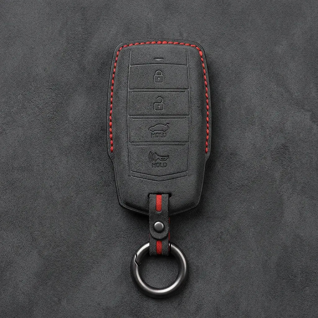 Genesis Hand-Stitched Alcantara Key Fob Cover – 4-Button Smart Key - Dark Charcoal