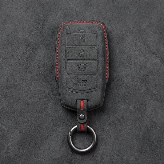 Genesis Hand-Stitched Alcantara Key Fob Cover – 4-Button Smart Key - Dark Charcoal