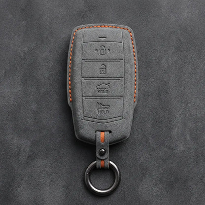 Genesis Hand-Stitched Alcantara Key Fob Cover – 4-Button Smart Key - Dark Gray