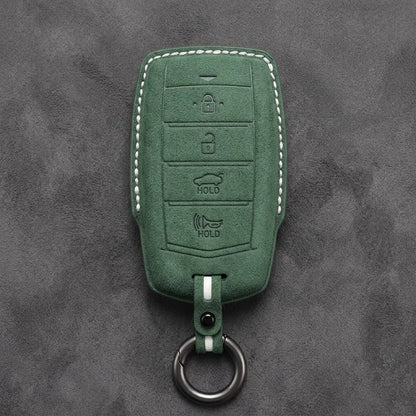 Genesis Hand-Stitched Alcantara Key Fob Cover – 4-Button Smart Key - Dark Green
