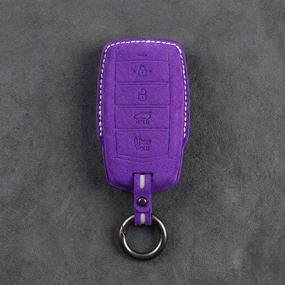 Genesis Hand-Stitched Alcantara Key Fob Cover – 4-Button Smart Key - Dark Purple