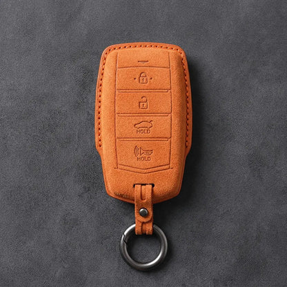 Genesis Hand-Stitched Alcantara Key Fob Cover – 4-Button Smart Key - Orange