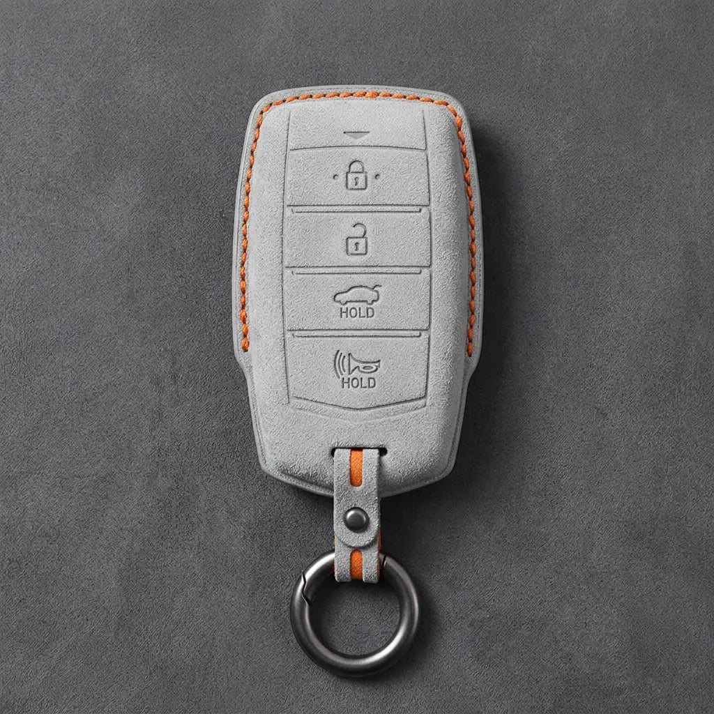 Genesis Hand-Stitched Alcantara Key Fob Cover – 4-Button Smart Key - White