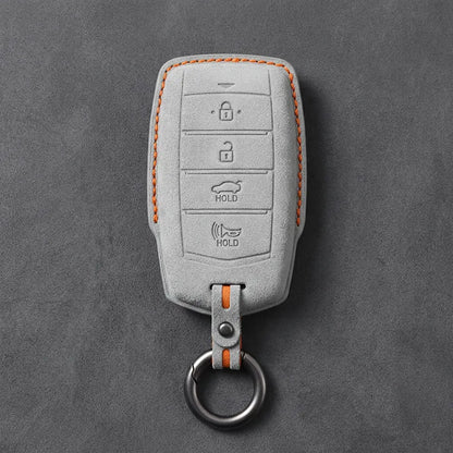 Genesis Hand-Stitched Alcantara Key Fob Cover – 4-Button Smart Key - White