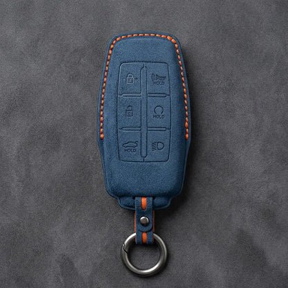 Genesis Hand-Stitched Alcantara Key Fob Cover – 6-Button Smart Key - Cobalt Blue