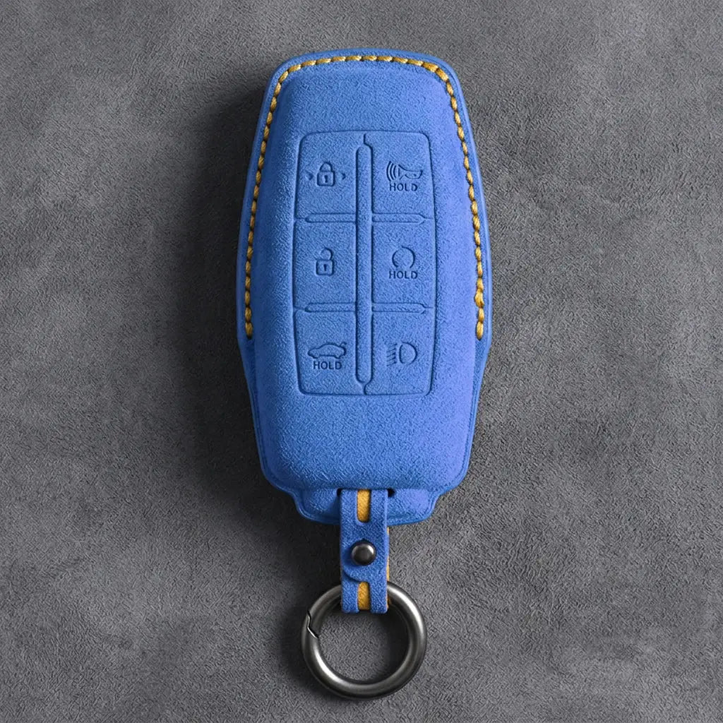Genesis Hand-Stitched Alcantara Key Fob Cover – 6-Button Smart Key - Cornflower Blue