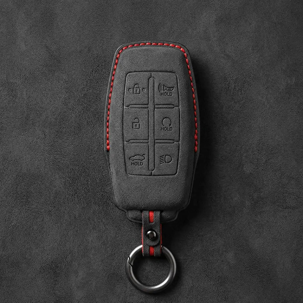 Genesis Hand-Stitched Alcantara Key Fob Cover – 6-Button Smart Key - Dark Charcoal