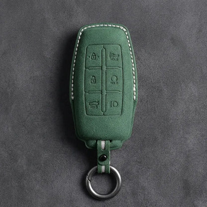 Genesis Hand-Stitched Alcantara Key Fob Cover – 6-Button Smart Key - Dark Green