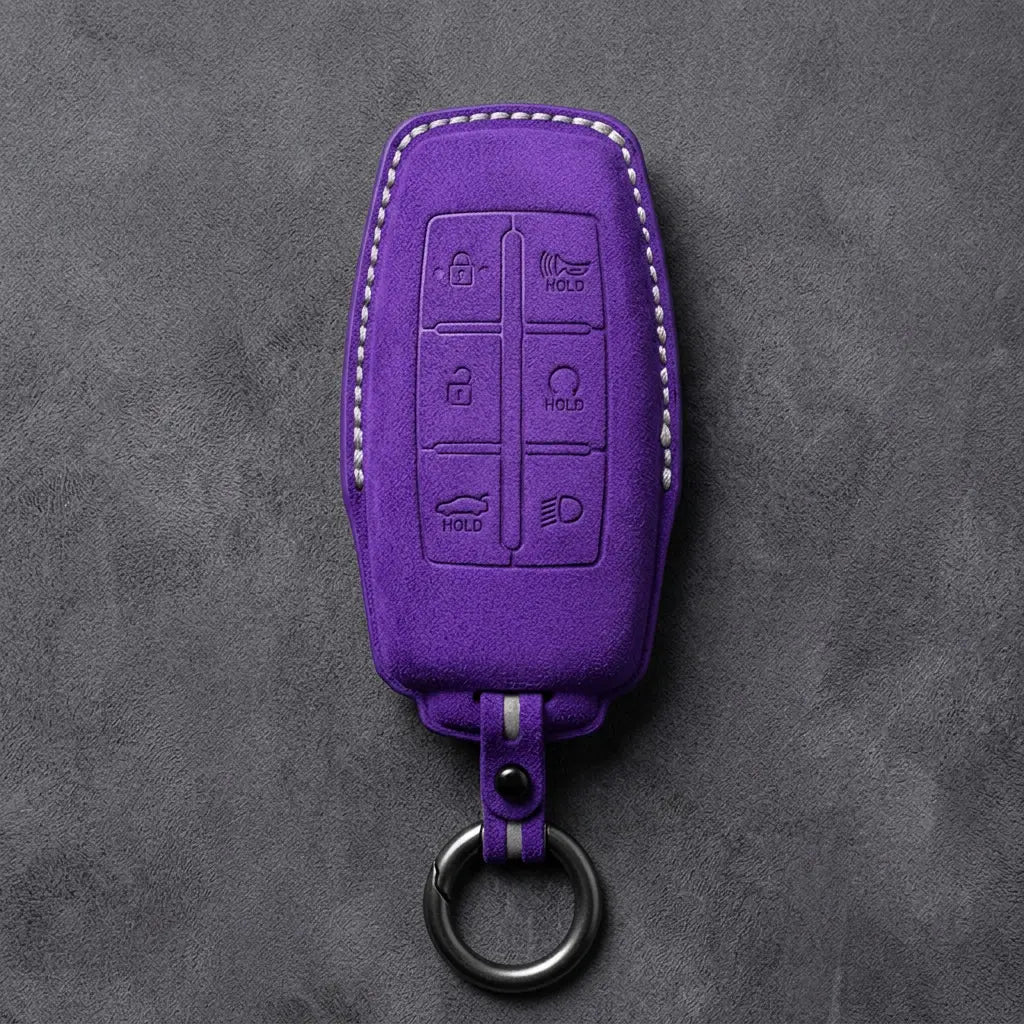 Genesis Hand-Stitched Alcantara Key Fob Cover – 6-Button Smart Key - Dark Purple