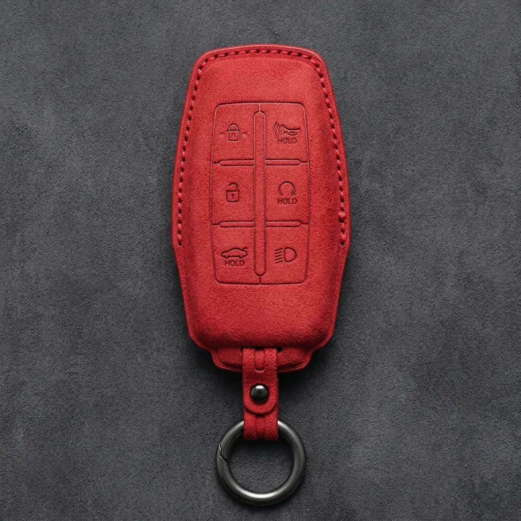 Genesis Hand-Stitched Alcantara Key Fob Cover – 6-Button Smart Key - Red