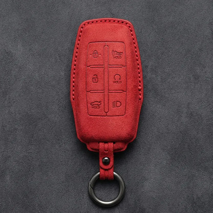 Genesis Hand-Stitched Alcantara Key Fob Cover – 6-Button Smart Key - Red