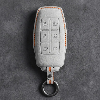 Genesis Hand-Stitched Alcantara Key Fob Cover – 6-Button Smart Key - White