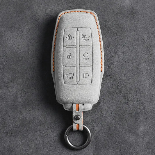 Genesis Hand-Stitched Alcantara Key Fob Cover – 6-Button Smart Key - White
