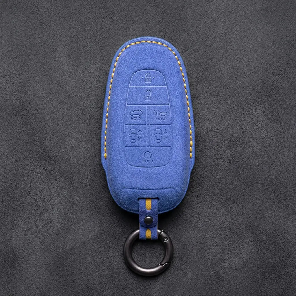 Genesis Hand-Stitched Alcantara Key Fob Cover – 7-Button Smart Park - Cornflower Blue