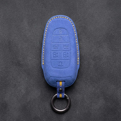 Genesis Hand-Stitched Alcantara Key Fob Cover – 7-Button Smart Park - Cornflower Blue
