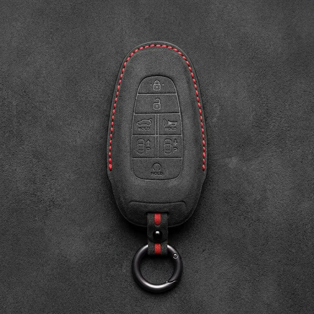 Genesis Hand-Stitched Alcantara Key Fob Cover – 7-Button Smart Park - Dark Charcoal