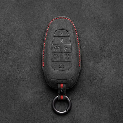 Genesis Hand-Stitched Alcantara Key Fob Cover – 7-Button Smart Park - Dark Charcoal