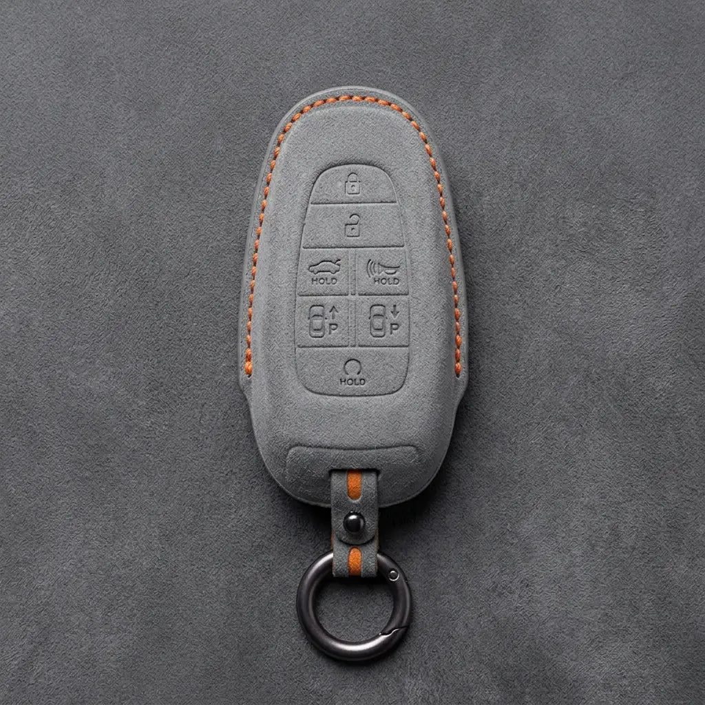 Genesis Hand-Stitched Alcantara Key Fob Cover – 7-Button Smart Park - Dark Gray
