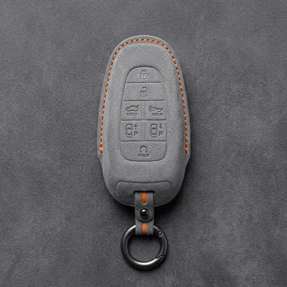 Genesis Hand-Stitched Alcantara Key Fob Cover – 7-Button Smart Park - Dark Gray