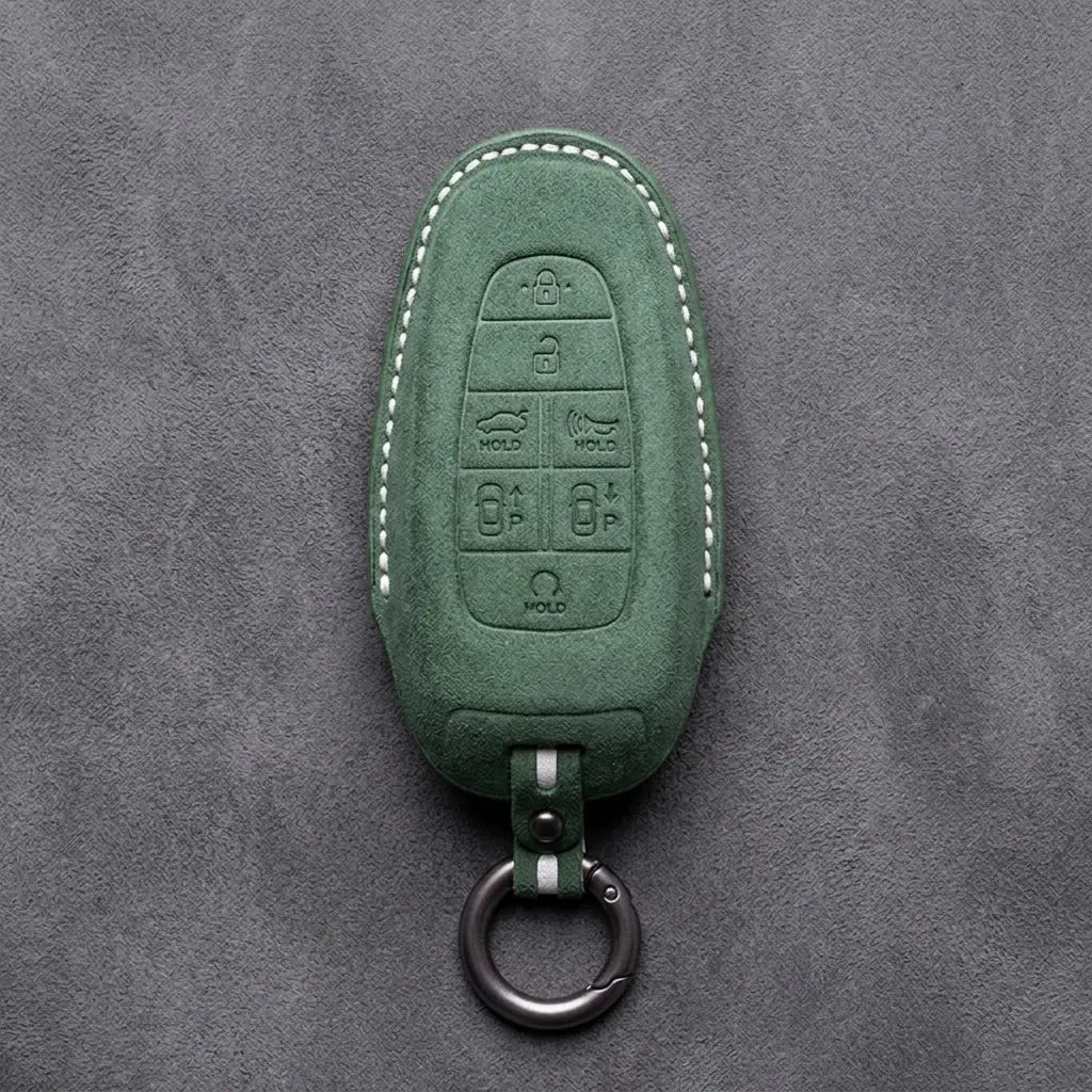 Genesis Hand-Stitched Alcantara Key Fob Cover – 7-Button Smart Park - Dark Green