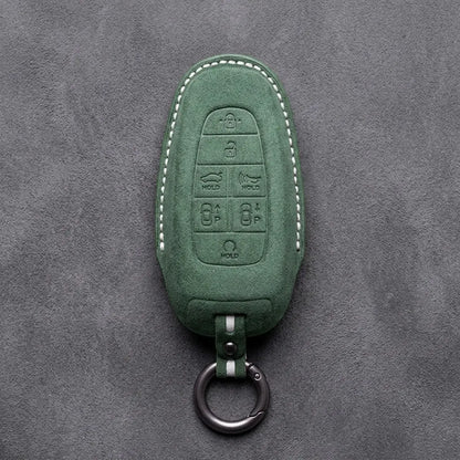 Genesis Hand-Stitched Alcantara Key Fob Cover – 7-Button Smart Park - Dark Green