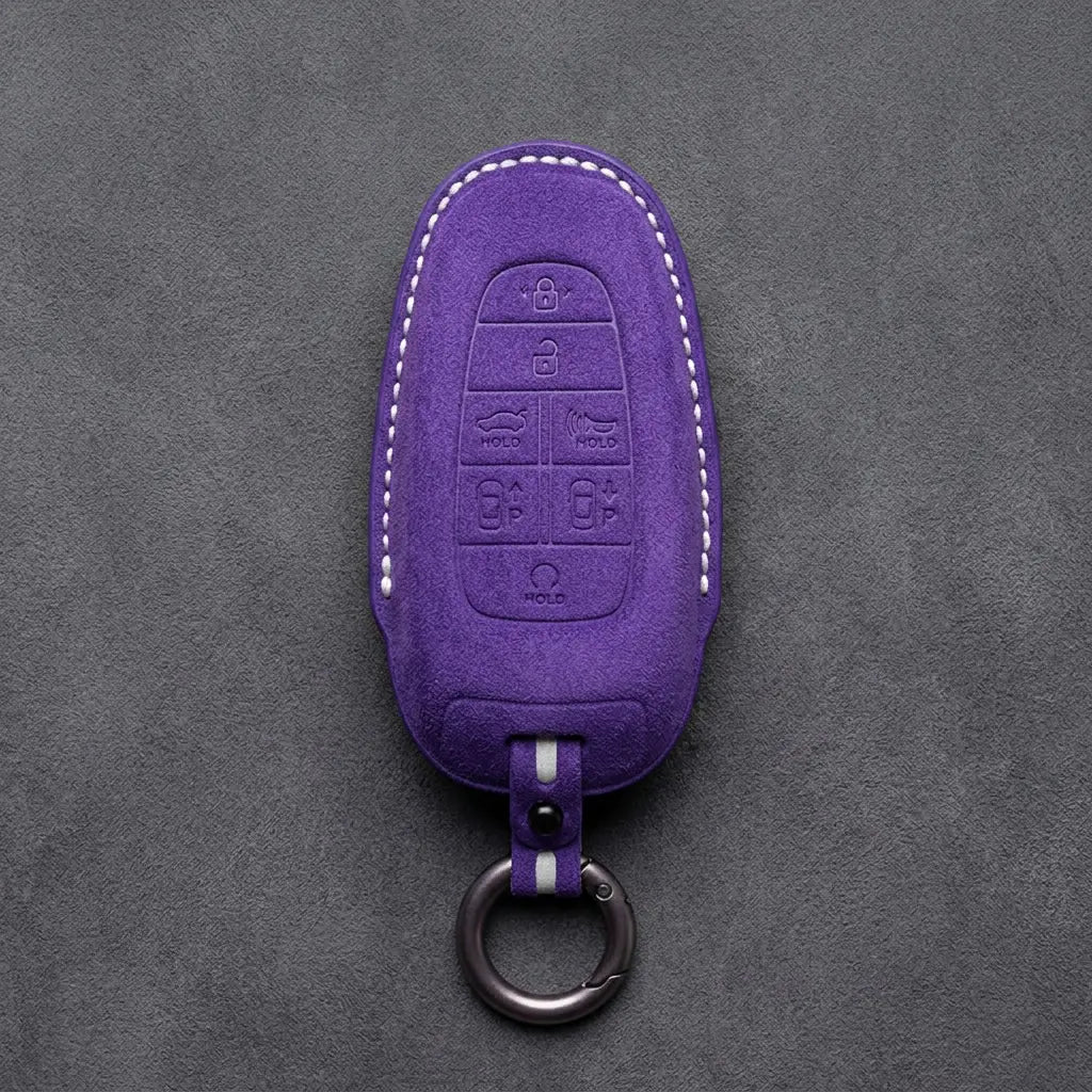 Genesis Hand-Stitched Alcantara Key Fob Cover – 7-Button Smart Park - Dark Purple