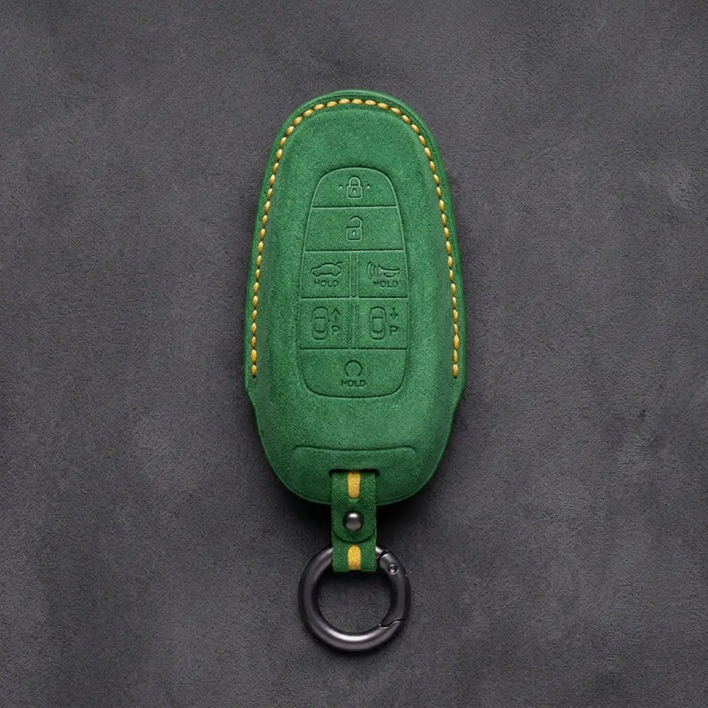 Genesis Hand-Stitched Alcantara Key Fob Cover – 7-Button Smart Park - Grass Green