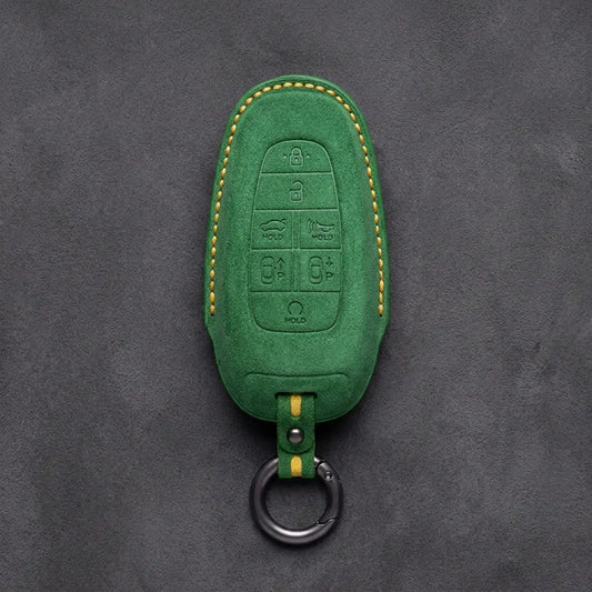 Genesis Hand-Stitched Alcantara Key Fob Cover – 7-Button Smart Park - Grass Green