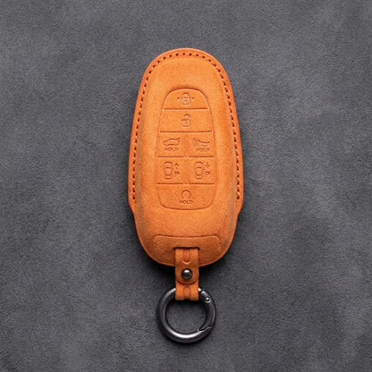 Genesis Hand-Stitched Alcantara Key Fob Cover – 7-Button Smart Park - Orange