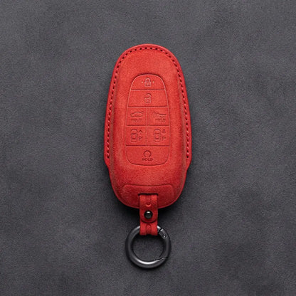 Genesis Hand-Stitched Alcantara Key Fob Cover – 7-Button Smart Park - Red