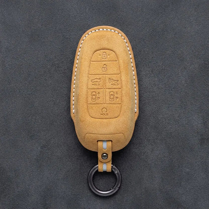 Genesis Hand-Stitched Alcantara Key Fob Cover – 7-Button Smart Park - Soft Brown