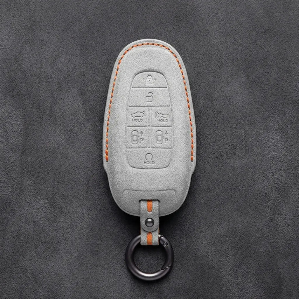 Genesis Hand-Stitched Alcantara Key Fob Cover – 7-Button Smart Park - White