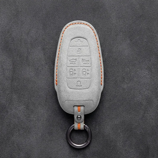Genesis Hand-Stitched Alcantara Key Fob Cover – 7-Button Smart Park - White